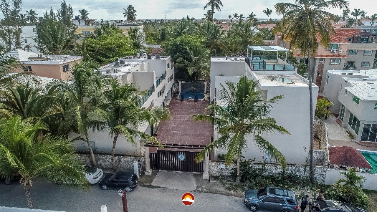 Aerial drone view of luxury villa complex for sale in Punta Cana, Dominican Republic — near Playa Los Corales